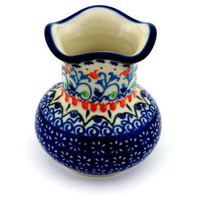Polish Pottery Vase 4&quot; Orange Tulips UNIKAT