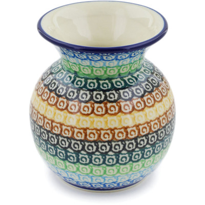 Polish Pottery Vase 4&quot; Rainbow Swirl