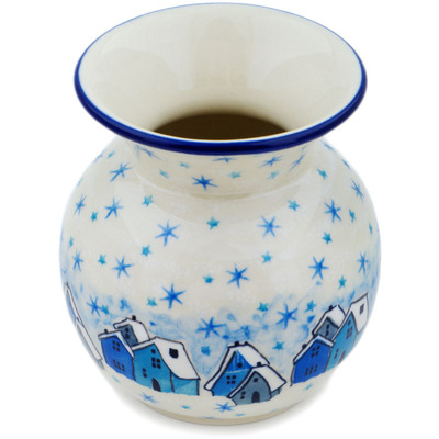 Polish Pottery Vase 4&quot; Snowy Village UNIKAT