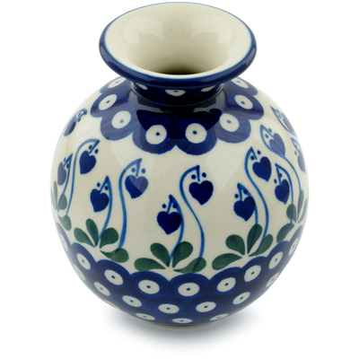 Polish Pottery Vase 5&quot; Bleeding Heart Peacock