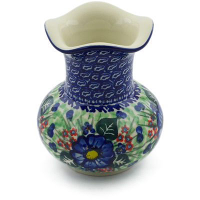 Polish Pottery Vase 5&quot; Blue Bud Delight UNIKAT