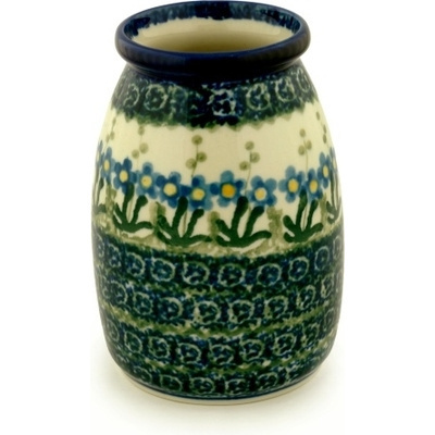 Polish Pottery Vase 5&quot; Blue Daisy Circle