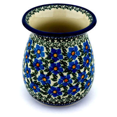 Polish Pottery Vase 5&quot; Blue Daisy Dream UNIKAT
