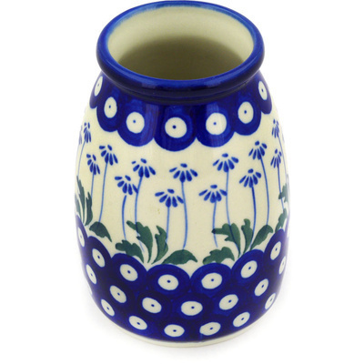 Polish Pottery Vase 5&quot; Blue Daisy Peacock