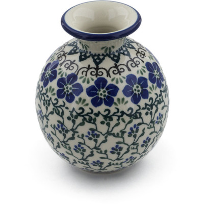 Polish Pottery Vase 5&quot; Blue Dogwood