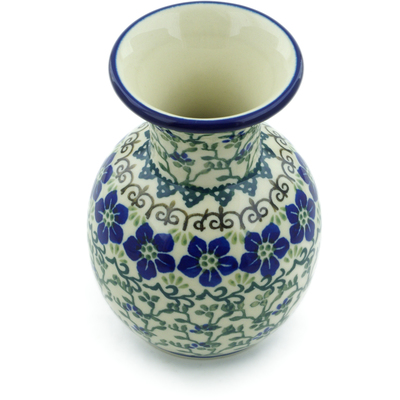 Polish Pottery Vase 5&quot; Blue Dogwood