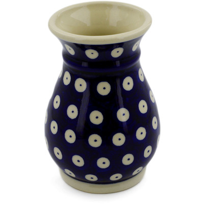 Polish Pottery Vase 5&quot; Blue Eyed Peacock