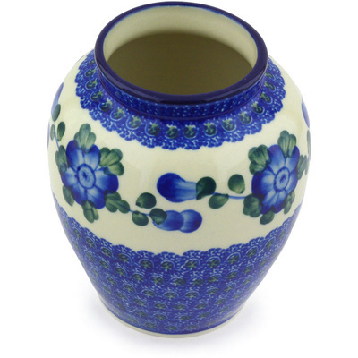 Polish Pottery Vase 5&quot; Blue Poppies
