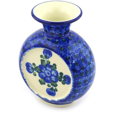 Polish Pottery Vase 5&quot; Blue Poppies