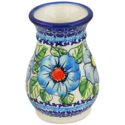 Polish Pottery Vase 5&quot; Bold Blue Poppies UNIKAT