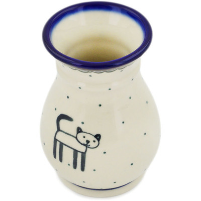 Polish Pottery Vase 5&quot; Cobalt Cat
