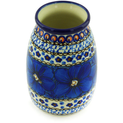 Polish Pottery Vase 5&quot; Cobalt Poppies UNIKAT