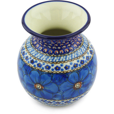 Polish Pottery Vase 5&quot; Cobalt Poppies UNIKAT