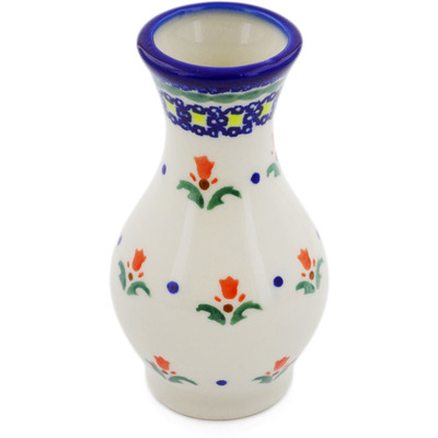 Polish Pottery Vase 5&quot; Cocentric Tulips