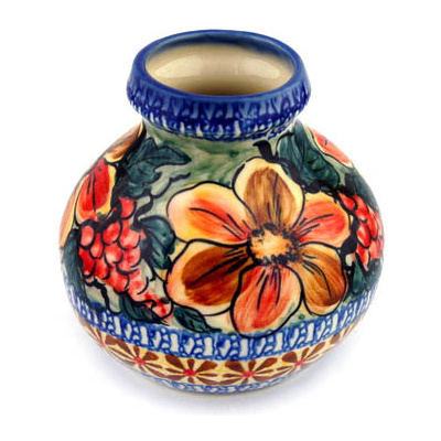 Polish Pottery Vase 5&quot; Colorful Bouquet UNIKAT