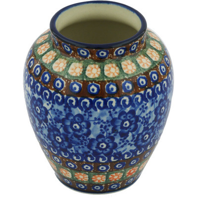 Polish Pottery Vase 5&quot; Dancing Blue Poppies UNIKAT