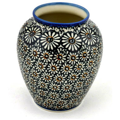 Polish Pottery Vase 5&quot; Dark Daisies