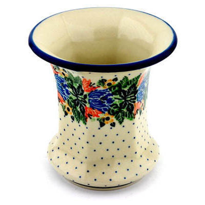 Polish Pottery Vase 5&quot; Dotted Floral Wreath UNIKAT