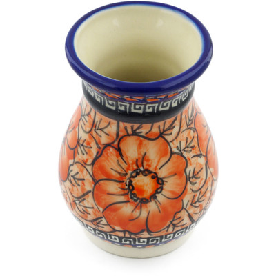 Polish Pottery Vase 5&quot; Fire Poppies UNIKAT