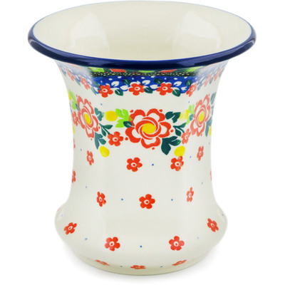 Polish Pottery Vase 5&quot; Floral Puzzles UNIKAT