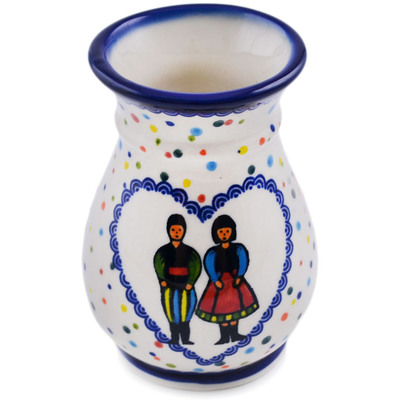 Polish Pottery Vase 5&quot; Happy Folk Couple UNIKAT