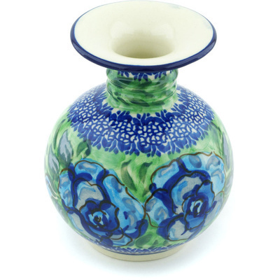Polish Pottery Vase 5&quot; Matisse Flowers Cobalt UNIKAT