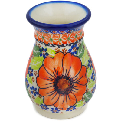 Polish Pottery Vase 5&quot; Orange Zinnia