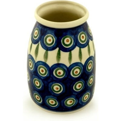 Polish Pottery Vase 5&quot; Peacock Leaves