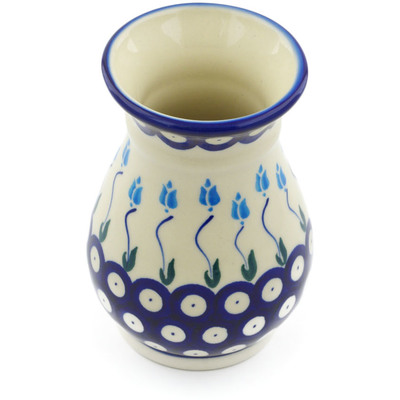 Polish Pottery Vase 5&quot; Peacock Tulip Garden