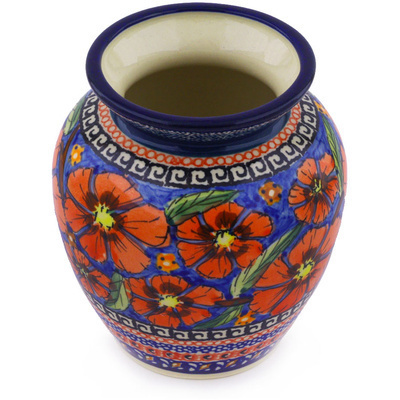Polish Pottery Vase 5&quot; Poppies UNIKAT