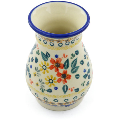 Polish Pottery Vase 5&quot; Red Anemone Meadow UNIKAT