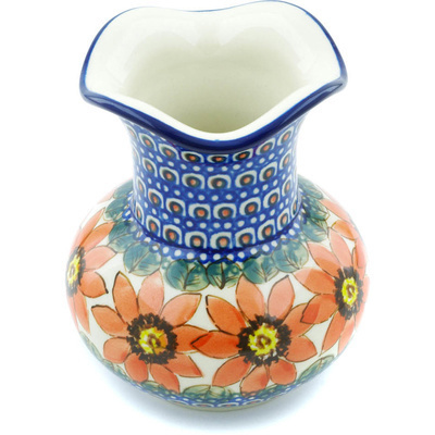 Polish Pottery Vase 5&quot; Red Blooms UNIKAT