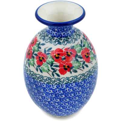 Polish Pottery Vase 5&quot; Red Pansy