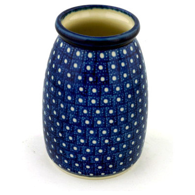 Polish Pottery Vase 5&quot; White Polka Dot UNIKAT