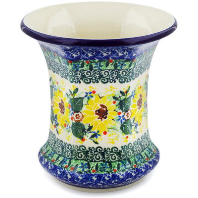 Polish Pottery Vase 5&quot; Yellow Garden UNIKAT