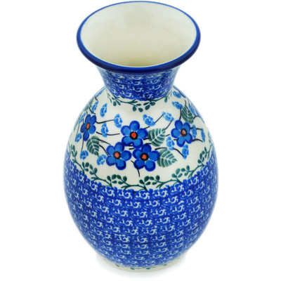 Polish Pottery Vase 6&quot; Blue Blossom