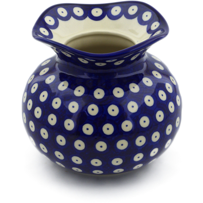 Polish Pottery Vase 6&quot; Blue Eyed Peacock