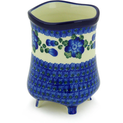 Polish Pottery Vase 6&quot; Blue Poppies