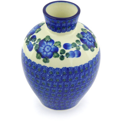 Polish Pottery Vase 6" Blue Poppies