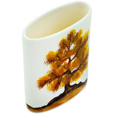 faience Vase 6&quot; Brown Tree