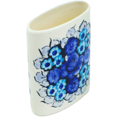 Faience Vase 6&quot; Cobalt Flowers