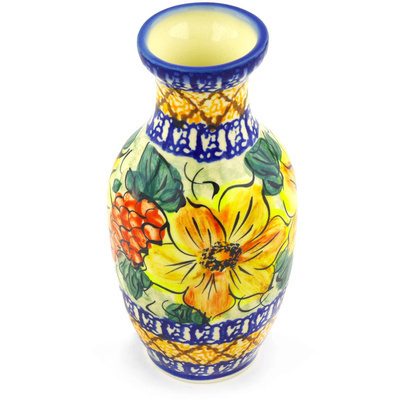 Polish Pottery Vase 6&quot; Colorful Bouquet UNIKAT