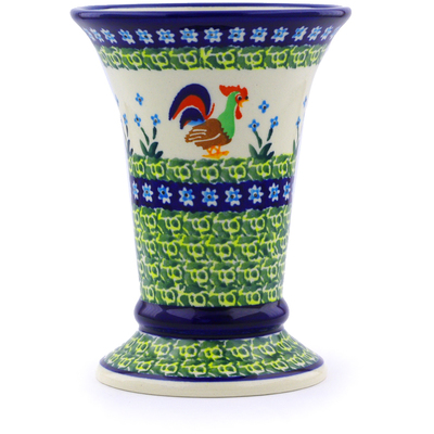 Polish Pottery Vase 6&quot; Country Rooster UNIKAT