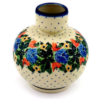 Polish Pottery Vase 6&quot; Dotted Floral Wreath UNIKAT
