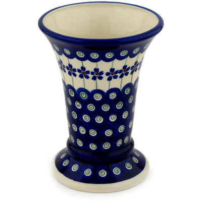 Polish Pottery Vase 6&quot; Flowering Peacock