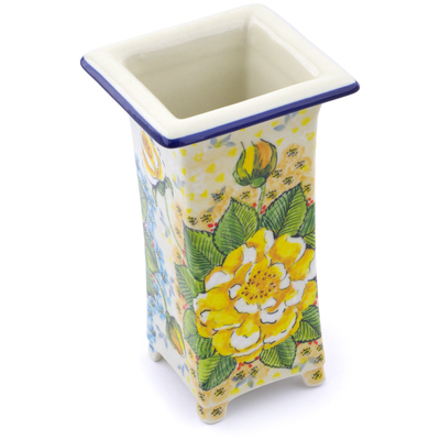 Polish Pottery Vase 6&quot; L38 Yellow Elegance UNIKAT