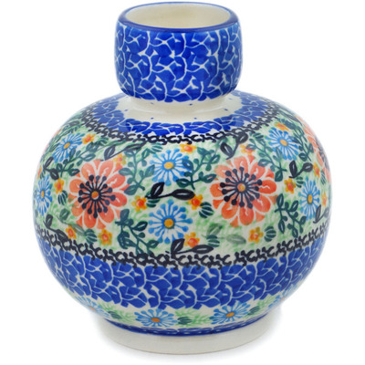 Polish Pottery Vase 6&quot; Peach Daisies UNIKAT