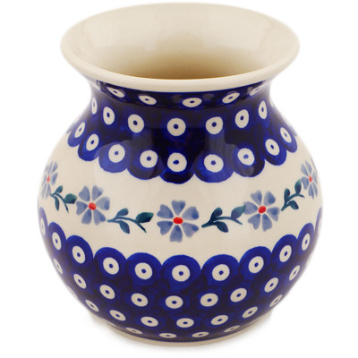 Polish Pottery Vase 6&quot; Peacock Forget-me-not