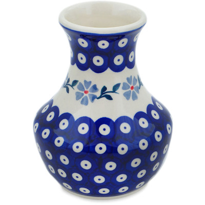 Polish Pottery Vase 6&quot; Peacock Forget-me-not