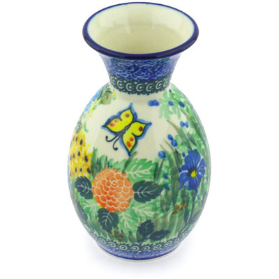 Polish Pottery Vase 6&quot; Spring Garden UNIKAT